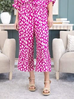 Printed Rayon Linen Pintuck Pants | S-3X Pair W/ Sku59735