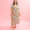V-Neck Printed Airflow Midi Dress By DD Design | S-3XL