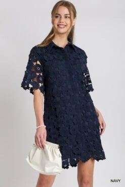 Button Down Short Sleeve Lined Floral Lace Dress | S - L -Women Clothing Shop 8NfsnLfDKbO4Te2X9bzrsBfoK3Zco6Ieah6xmYWu
