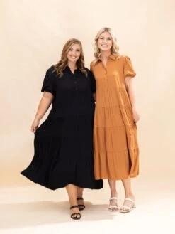 Collard Button Detail Tiered Dress | S-3XL Fall Preview -Women Clothing Shop 8a8177654417bfd25fdbdc1cc759f276