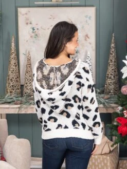 V-Neck Long Sleeve Leopard Print Hooded Sweater | S-L -Women Clothing Shop 8ad1a74ec095922475fee922552afeb2