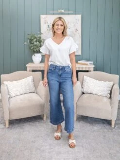 Risen High Rise Crop Wide Front Yoke Detail Jeans | 0-3X -Women Clothing Shop 8b4d0f7351399ebea04edaeec81023c3