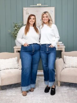 Risen High Rise Ankle Wide Leg Button Down Cuffed Jeans | 0 - 3X