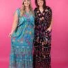 Easel Dolman Sleeve Printed Gauze V Neck Maxi Dress | S - L