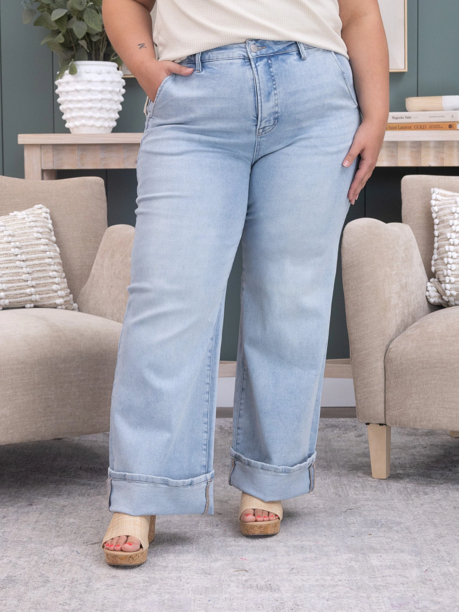 Risen Tummy Control High Rise Ankle Wide Cuffed Jeans | 0-3X 7 Risen Tummy Control High Rise Ankle Wide Cuffed Jeans | 0-3X - Image 7