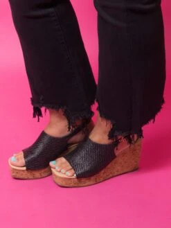 Risen High Rise Fray Hem Ankle Flare Sharkbite Jeans- Black | 0-3X -Women Clothing Shop 924d4585dfa2476f39c0bc24c74b729b 1