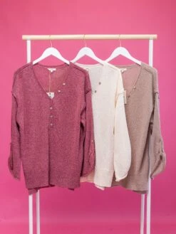 V-Neck Button Detail Sweater | S - L