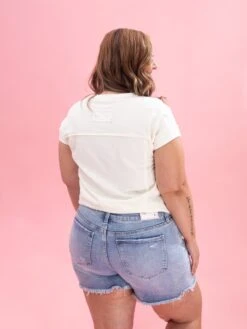 Diva Denim High Rise Fray Hem Short | XS - 3X -Women Clothing Shop 92f1e4f5d89b145be52d318ee4c3ee57