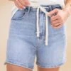 Waist Strap Detail Comfort Stretch Denim Shorts | S-XL