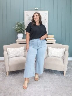 Mica Denim High Rise Cropped Wide Leg Jean W/ Patch Pocket | 0-22 -Women Clothing Shop 94572cf799287712439faae0d6f66d32