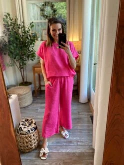 Textured Elastic Waist Pocket Palazzo Pants | S - 3X SET W/ Sku49288