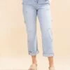 Risen High Rise Crop Barrel Jeans With Ribbon Detail | 0-3XL