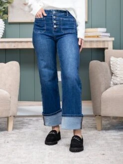 Risen High Rise Ankle Wide Leg Button Down Cuffed Jeans | 0 - 3X -Women Clothing Shop 9817afd6984bd168470b6996446d5408