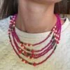 Layered Wood & Seed Bead Necklace Earring Set