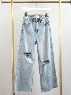 Risen High Rise Fray Ankle Wide Leg Distressed Jeans | 0-3X