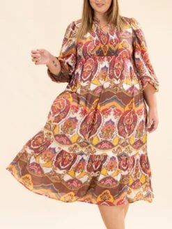 Abstract Print Midi Dress With Smocked Yoke | S-L Western