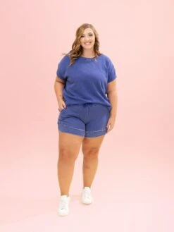 Lived In Curved Hem Drawstring Shorts By DD Design | S -3XL -Women Clothing Shop 9bc31f8119eed84ce9a792f9221cea52