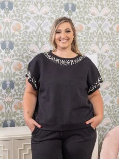 Pearl Detail Texture Cropped Pants | S-3X Set W/ Sku52251 -Women Clothing Shop 9bef0778bcb9e76a8700e61aed7998a0