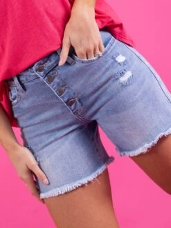 Diva Denim High Rise Expose Button Fray Hem Shorts | S-3XL -Women Clothing Shop 9c3cabdc30339264ccbd6f41bafec790 1