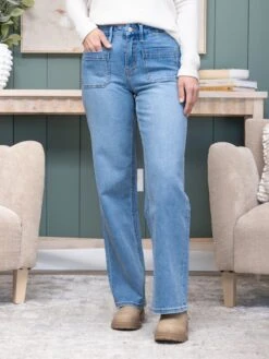 Lovervet High Rise Front Patch Pocket Wide Leg Jeans | 0 - 15 -Women Clothing Shop 9d4338832be80bbdb641b47adb9dd0cf