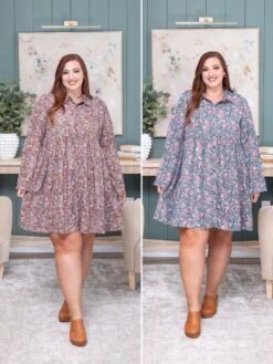 Paisley Print Collard Neck Button Down Button Tab Sleeve Baby Doll Dress | S-3X