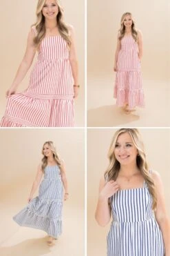 Sleeveless Side Pocket Striped Midi Dress | S-L Americana