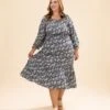 Knit Floral Long Sleeve Dress | S-XL