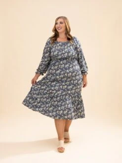 Knit Floral Long Sleeve Dress | S-XL