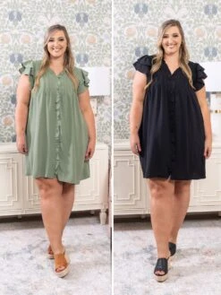 Ruffle Sleeve V-Neck Frilled Shift Dress | S-XL