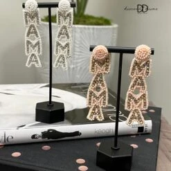 Seed Bead Rhinestone Mama Dangle Earring