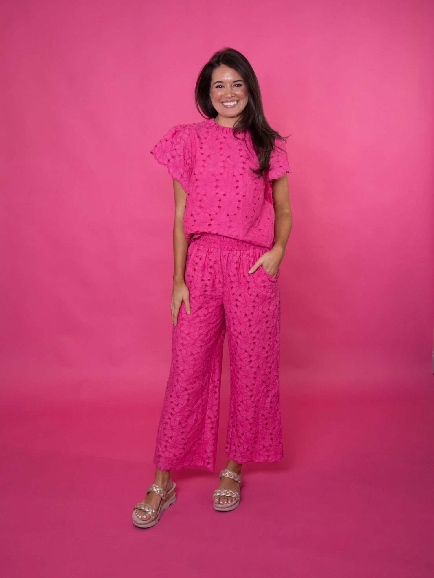 Relaxed Wide Leg Eyelet Lace Pants | S-L Set W/ Sku49806 6 Relaxed Wide Leg Eyelet Lace Pants | S-L Set W/ Sku49806 - Image 6