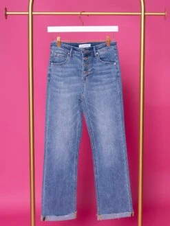 Risen High Rise Button Fly Straight Leg Cuffed Jeans | 0-3X