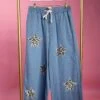 Animal Print Star Patch Cropped Wide Leg Denim Pants | S - 3XL