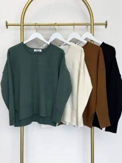 Drop Shoulder Sweater W/ Side Slits & Front Seam | S - L