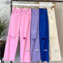 High Waist Super Stretch Wide Leg Jean With Destruction S-2XL *Final Sale*