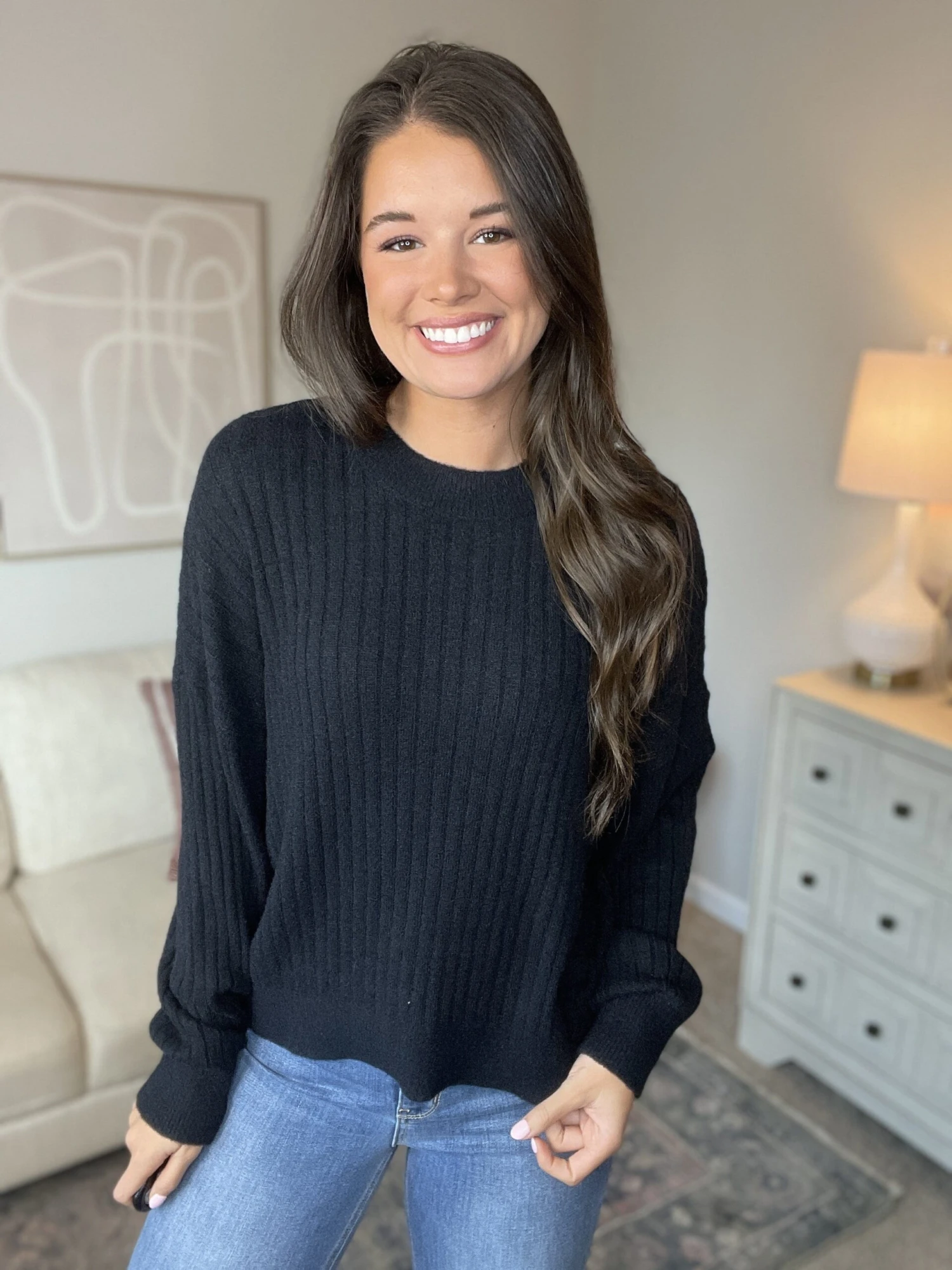 Round Neck Fuzzy Ribbed Dolman Sleeves Top | S - L 2 Round Neck Fuzzy Ribbed Dolman Sleeves Top | S - L - Image 2