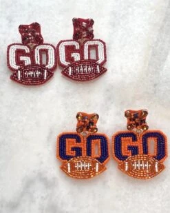 Seed Bead "Go" Football Dangle Earrings