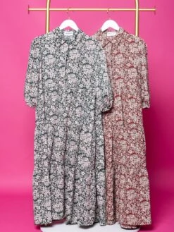 Floral Print 3/4 Sleeve Woven Collared Maxi Dress | S - 3XL