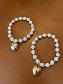 Heart Charm Pearl Bracelet