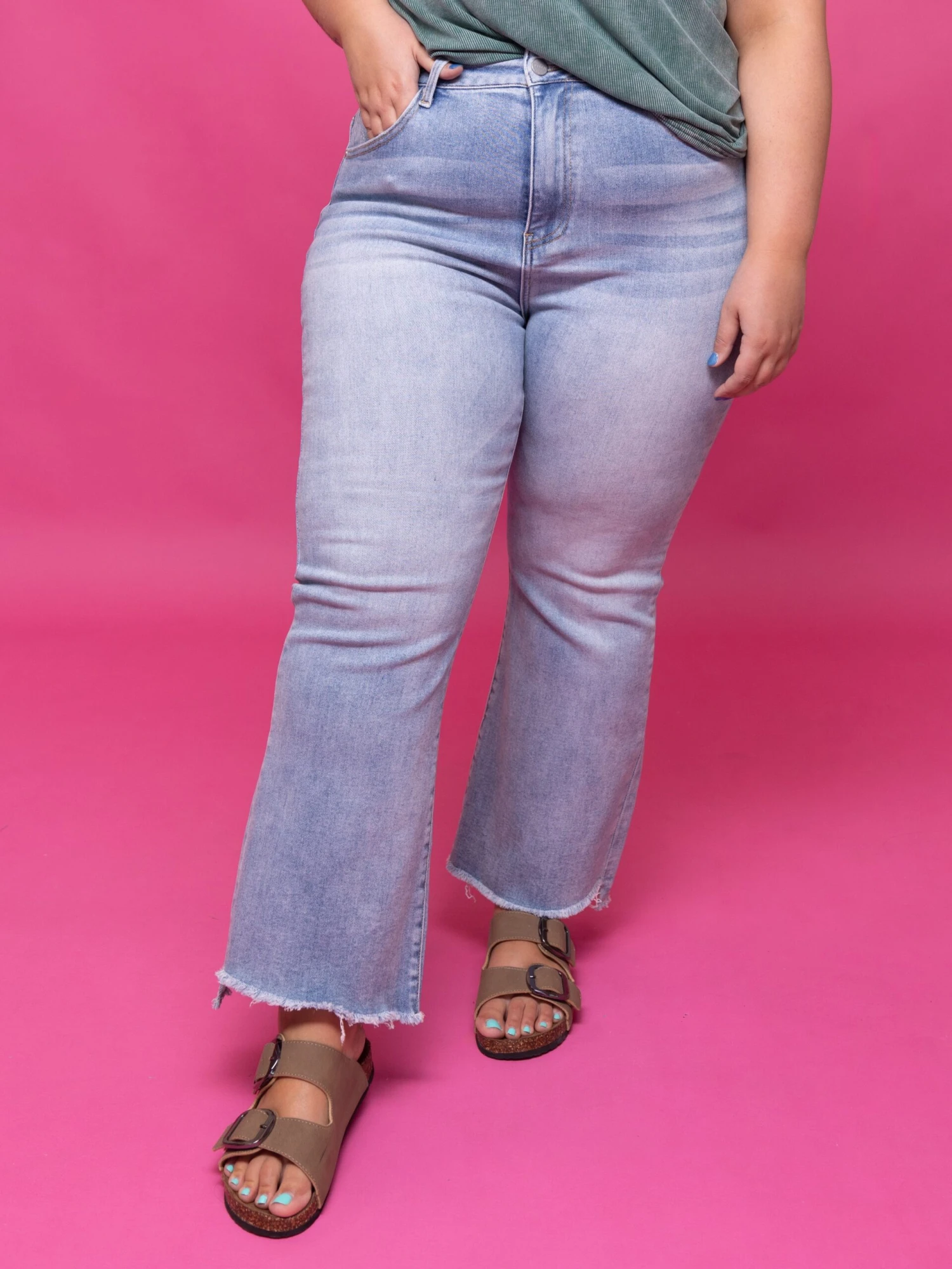 Risen High Rise Side Step Hem Crop Flare Jeans | 0-3X 2 Risen High Rise Side Step Hem Crop Flare Jeans | 0-3X - Image 2