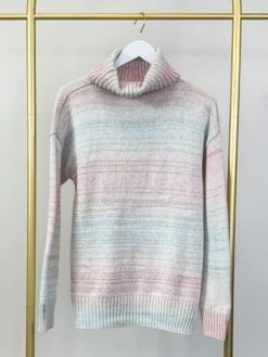 STACCATO Striped Turtleneck Long Sleeve Sweater W/ Side Slits | S - L