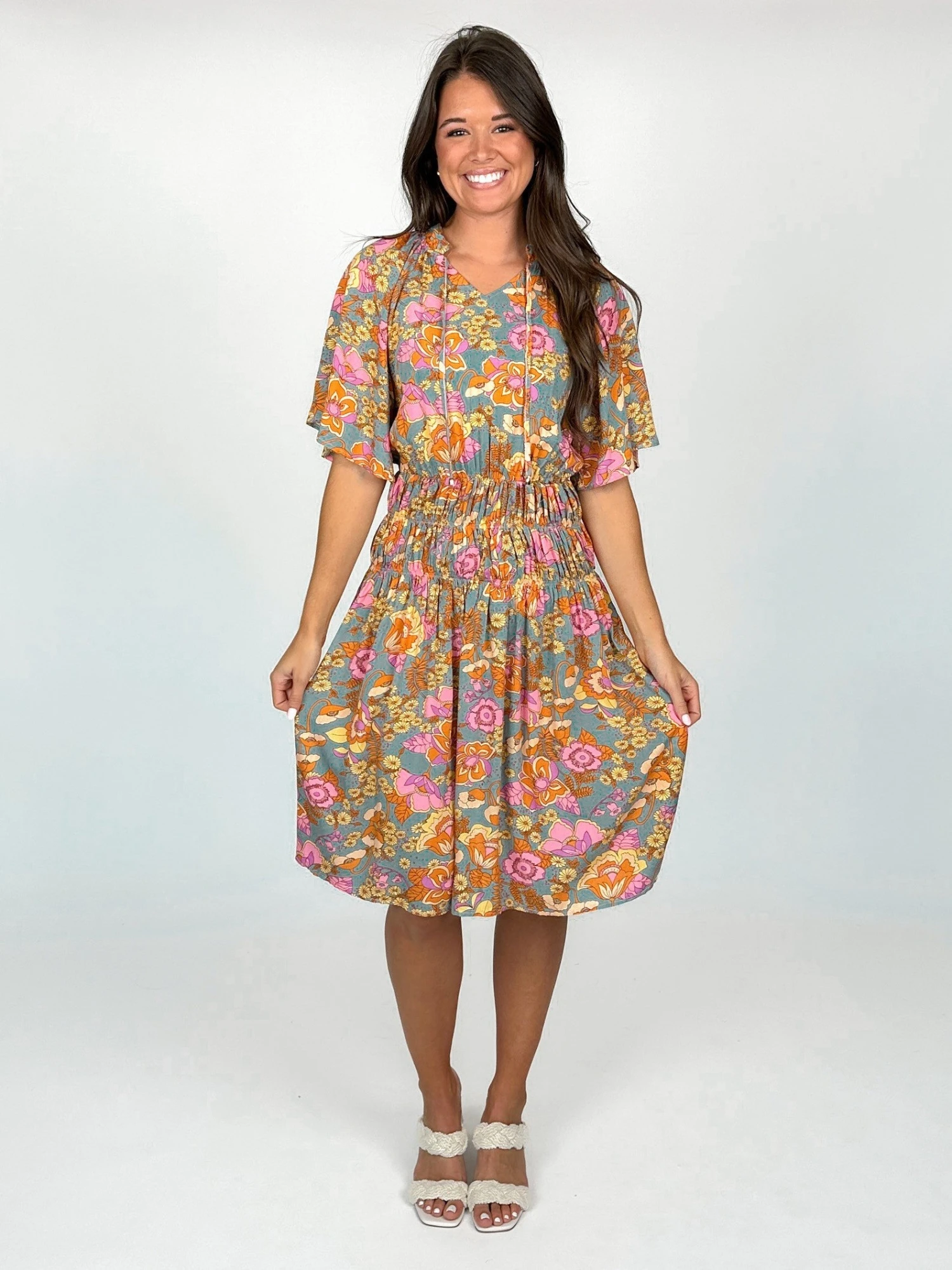 Boho Short Wide Sleeve Smocked Waist Flare Dress | S - XL 5 Boho Short Wide Sleeve Smocked Waist Flare Dress | S - XL - Image 5