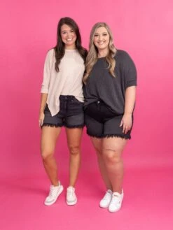 Zenana Mid-Rise Raw Frayed Hem Washed Shorts | S - 3X