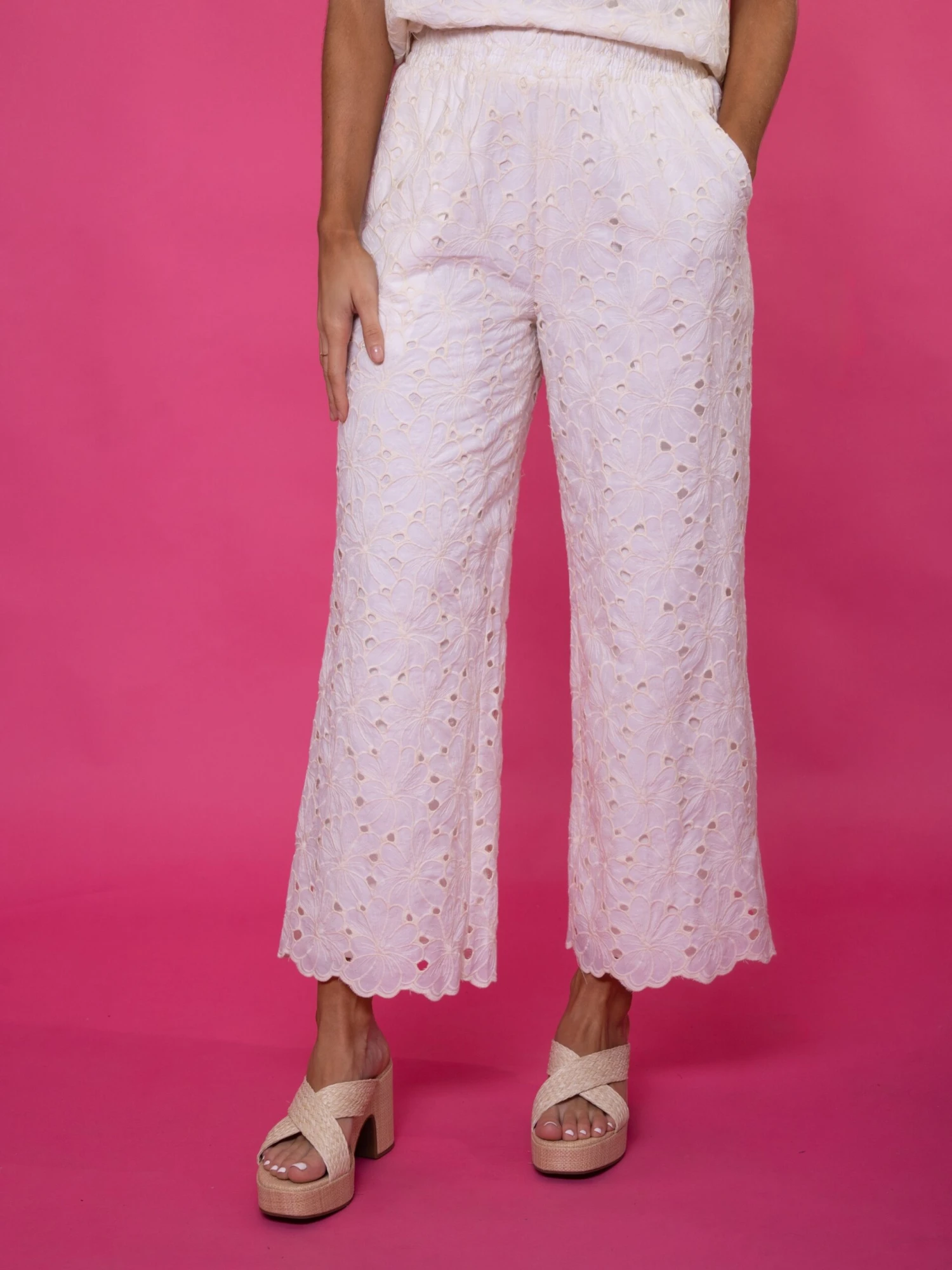 Relaxed Wide Leg Eyelet Lace Pants | S-L Set W/ Sku49806 2 Relaxed Wide Leg Eyelet Lace Pants | S-L Set W/ Sku49806 - Image 2