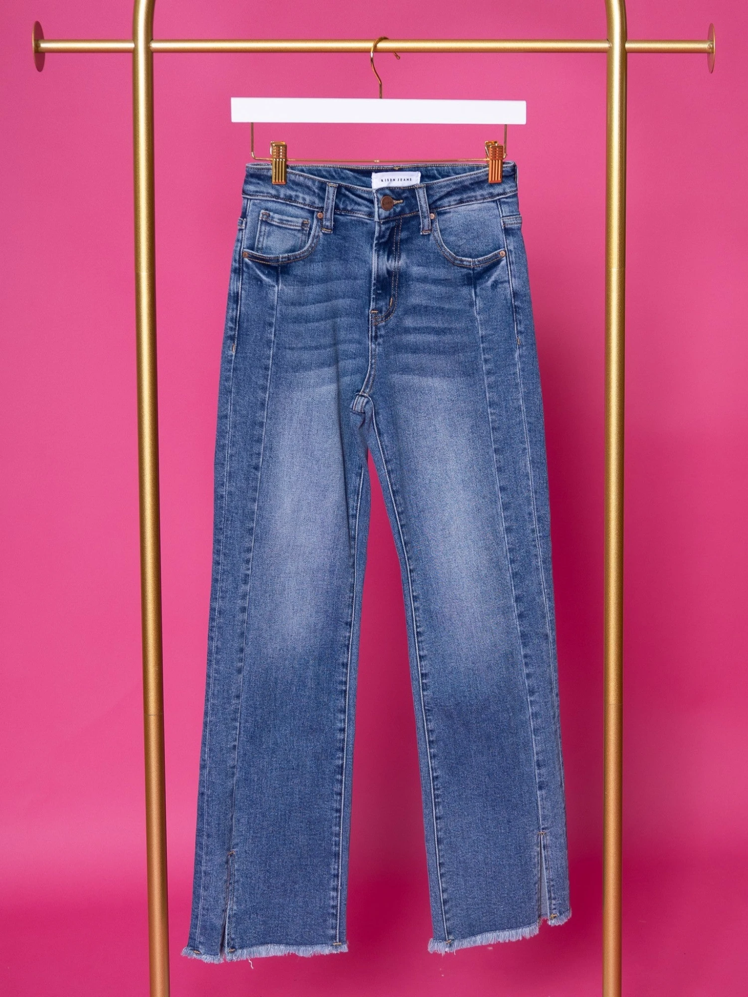 Risen High Rise Front Seam Straight Leg Jeans W/ Slits | 0-3X 2 Risen High Rise Front Seam Straight Leg Jeans W/ Slits | 0-3X - Image 2