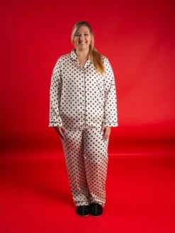 Polka Dot Elastic Waist Satin Lounge Pajama Pants | S - 3X