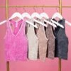Zenana Washed Ribbed Bra Padded V-Neck Tank Top | S/M - L/XL