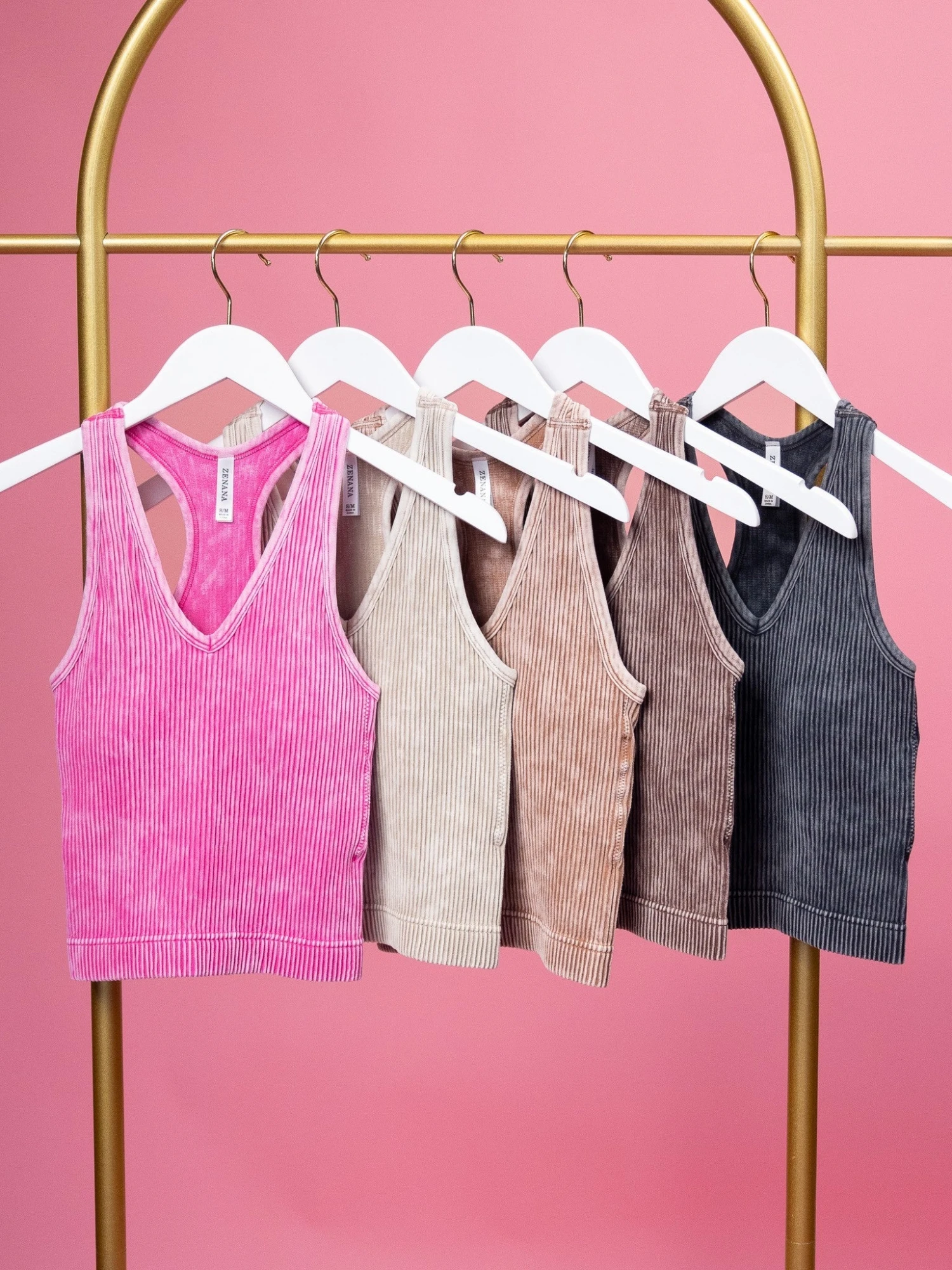 Zenana Washed Ribbed Bra Padded V-Neck Tank Top | S/M - L/XL 1 Zenana Washed Ribbed Bra Padded V-Neck Tank Top | S/M - L/XL