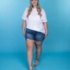 Judy Blue Mid-Rise High Low Cut Destroyed Hem Shorts | S - 3XL