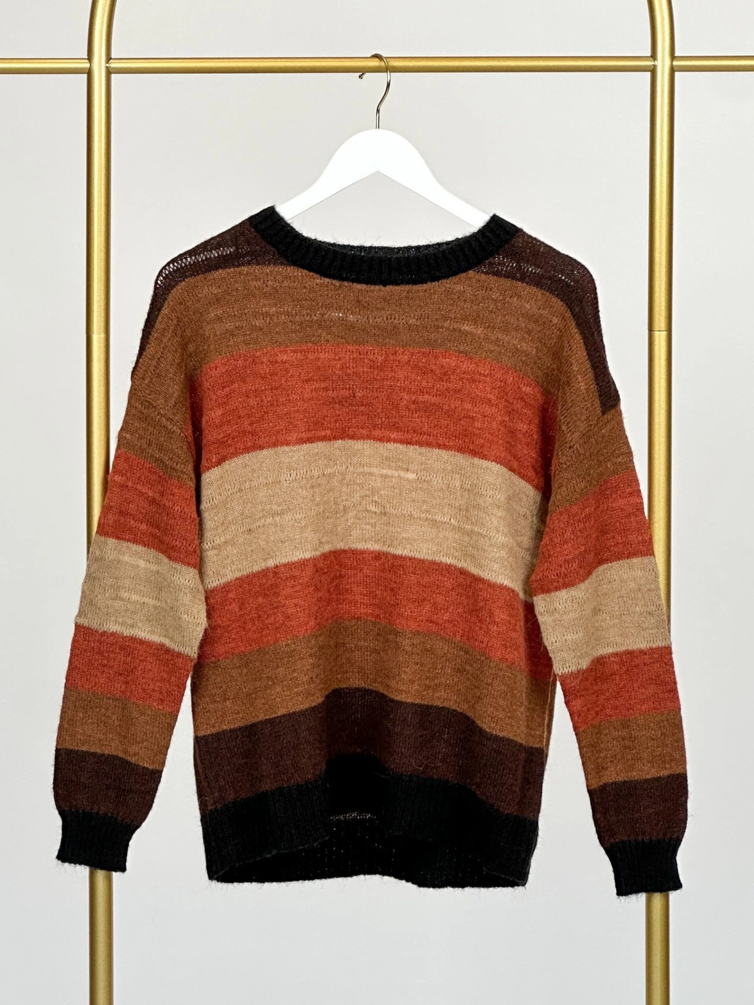 Multicolor Striped Boat Neck Long Sleeve Sweater | S - L